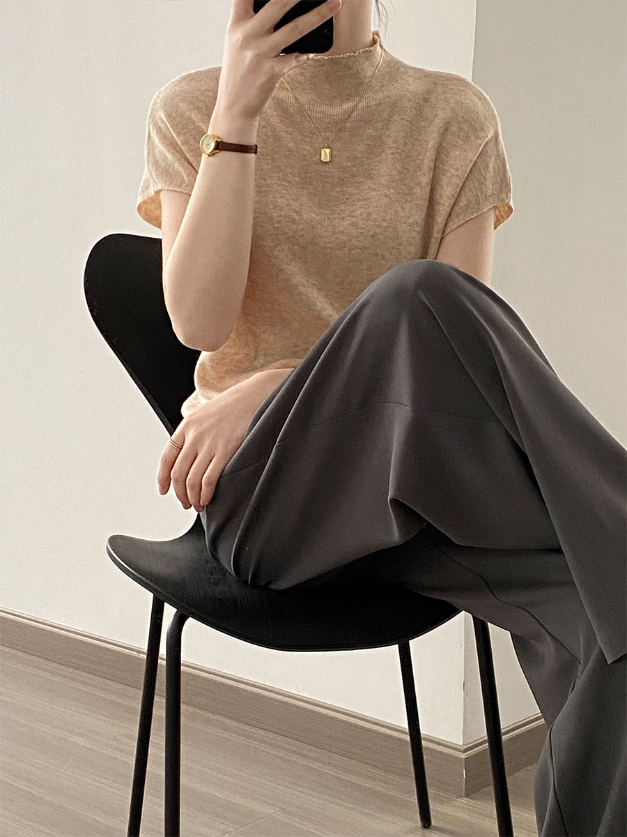 春秋ニットモックネックTシャツ-Sodemai