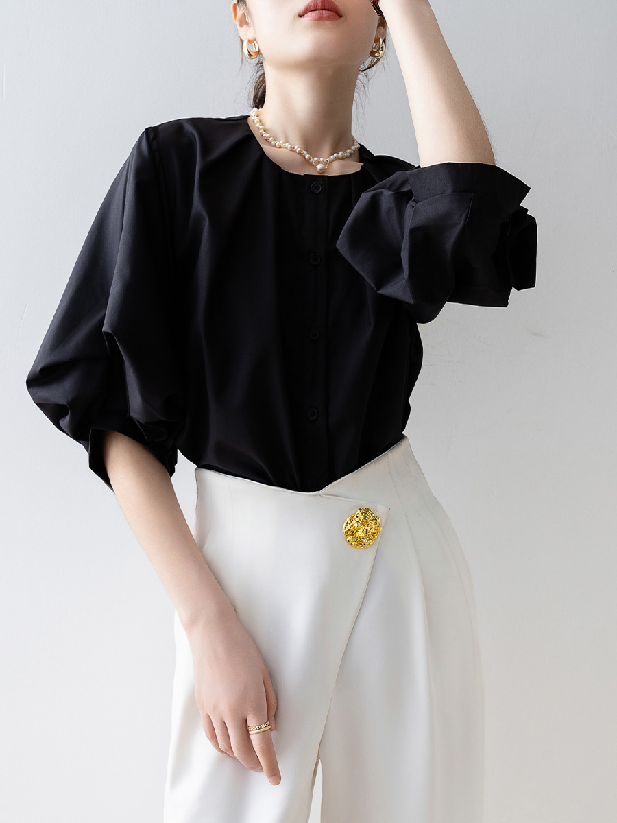 レトロフレンチ風パフスリーブブラウス-Sodemai