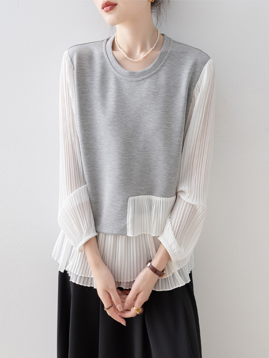 レイヤード風ゆったりクルーネックスウェット-Sodemai