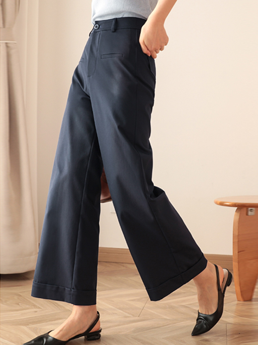 「身長145～160cm向け」通勤用九分丈ハイウエストワイドパンツ-Sodemai