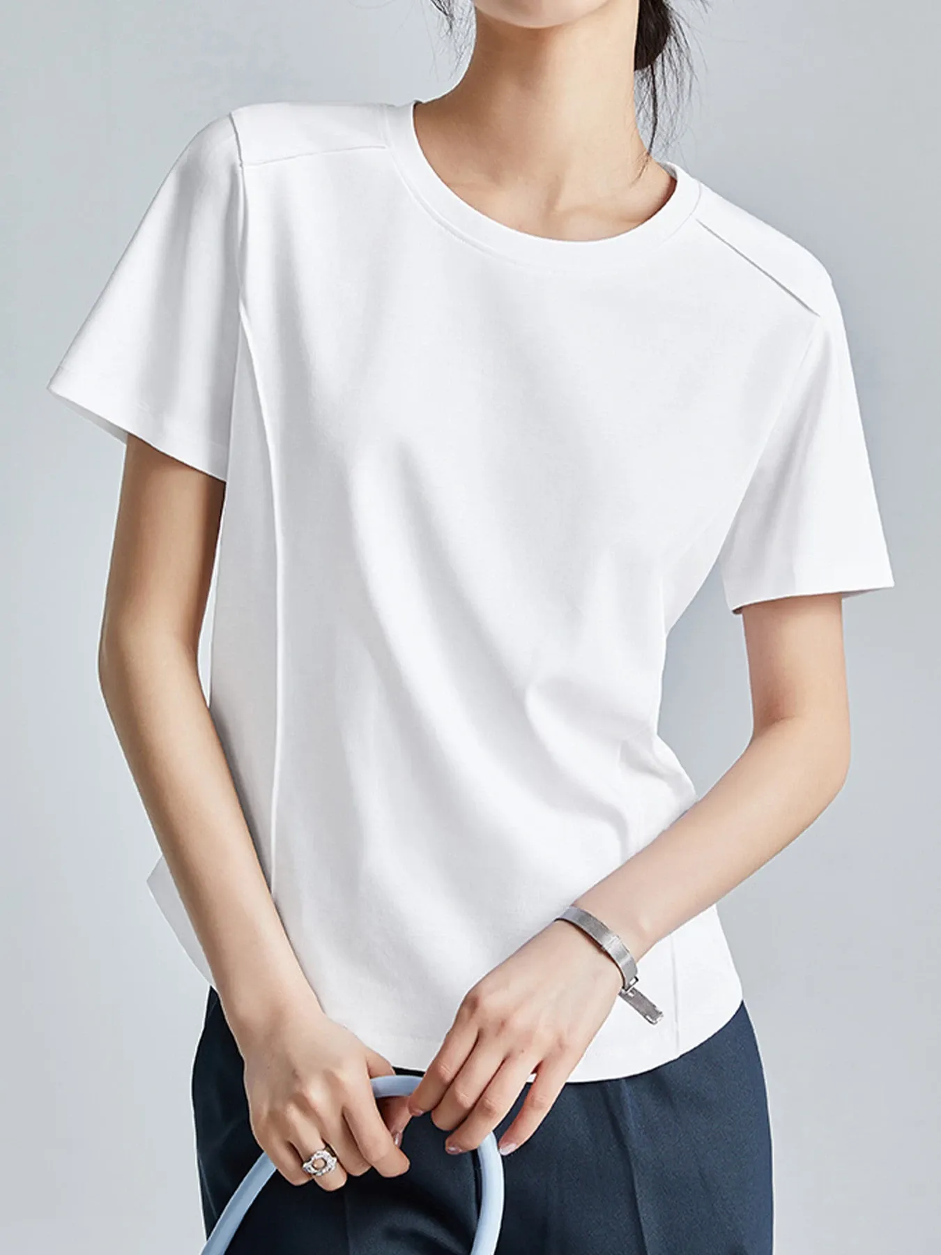 シルケットコットン素材クルーネック半袖Tシャツ