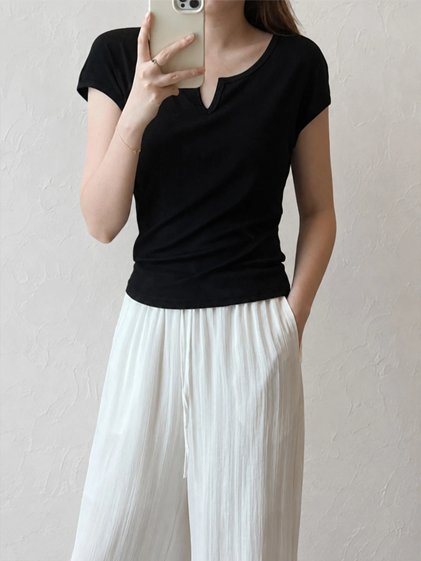 テンセルウール混素材ドルマンスリーブ半袖Tシャツ