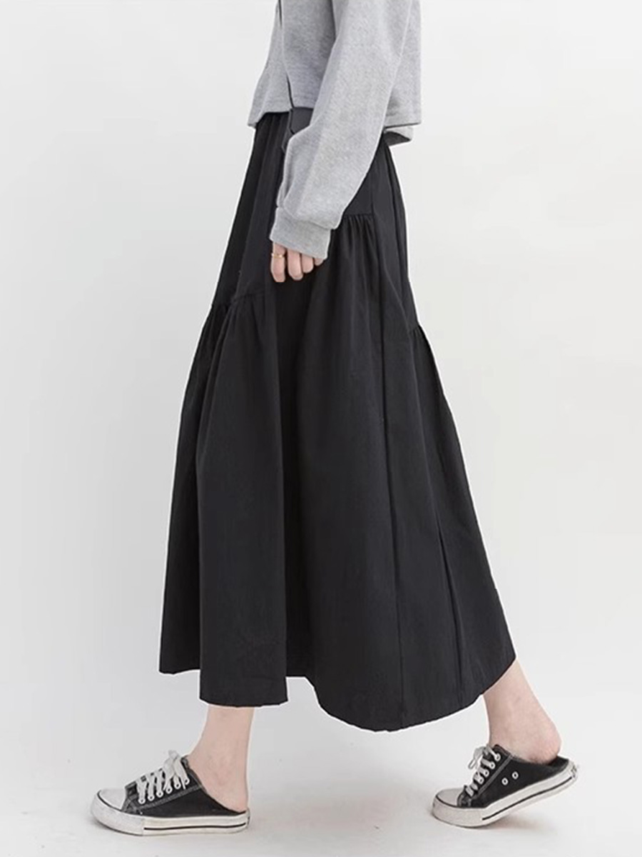 小柄さん向け春秋カジュアルハイウエストプリーツスカート-Sodemai