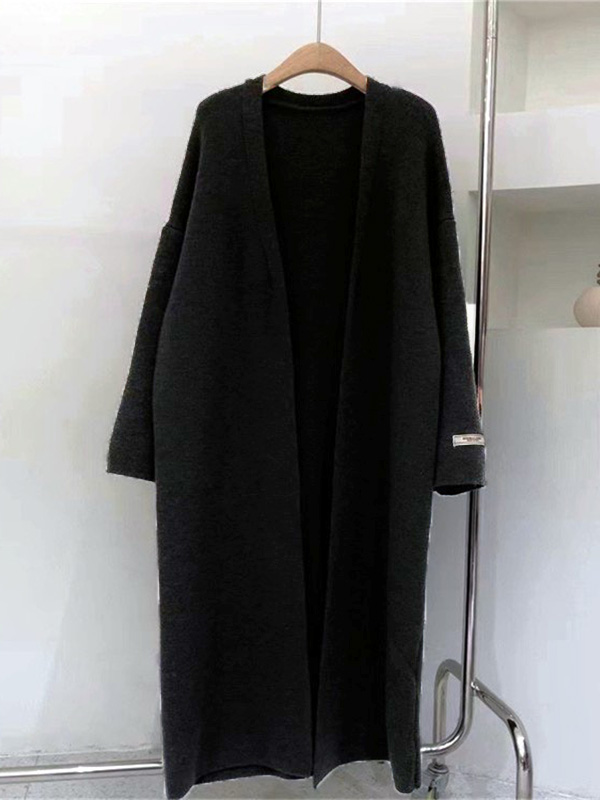秋冬向け抜け感のある厚手ロングニットカーディガン-Sodemai