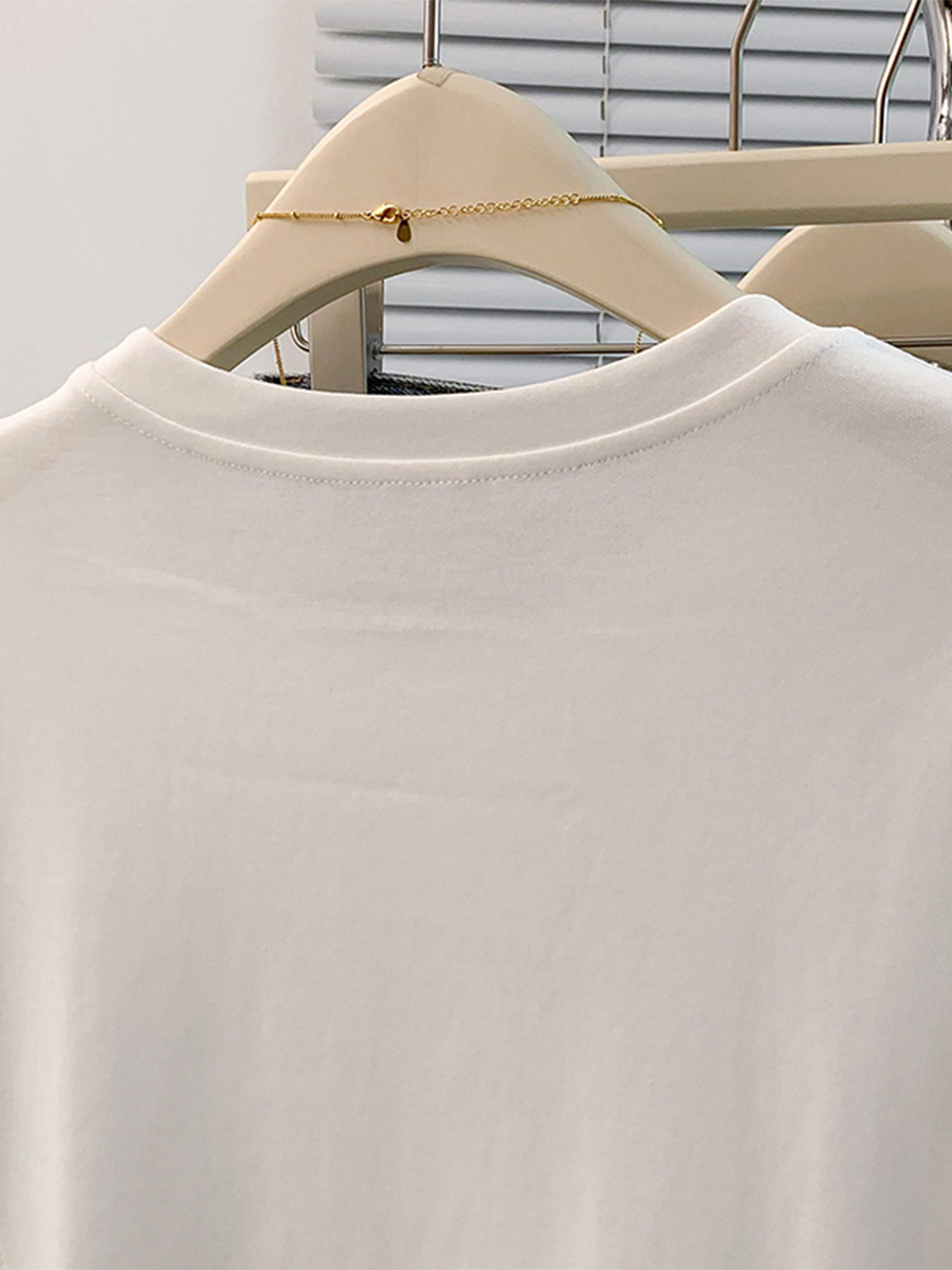 無地ソフトなアシンメトリーデザイン長袖Tシャツ-Sodemai