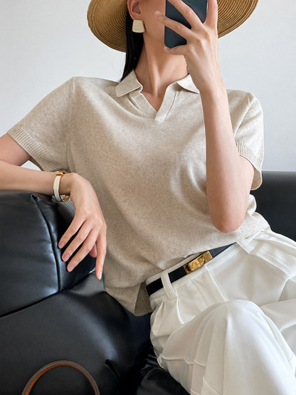 細見え効果テンセルリネン混紡ニット