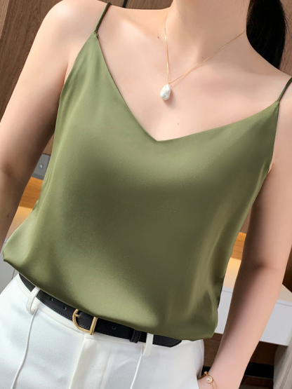 上品なVネック華奢なストラップアセテートキャミソール
