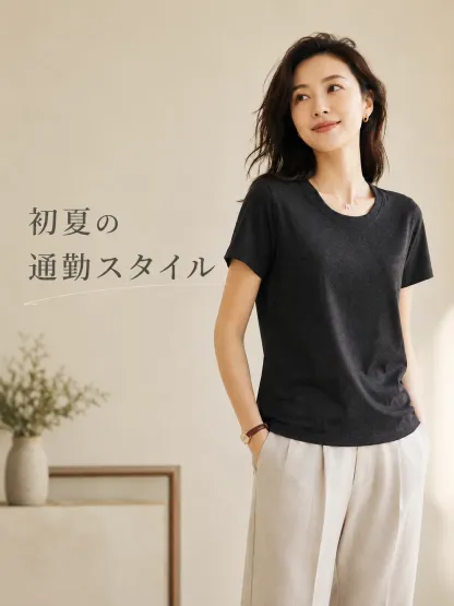 リヨセル×リネン素材すっきり見え半袖Tシャツ