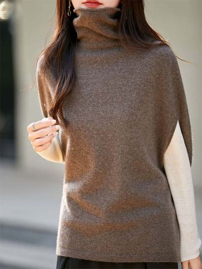 ウールハイネックニットベスト-Sodemai