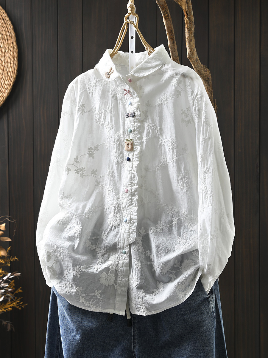 刺繍ジャカードカラーボタン長袖シャツ – Sodemai