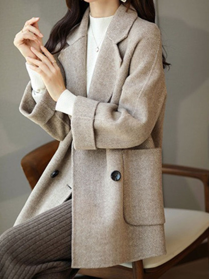 小柄さん向け秋冬用厚手ミディアムロング丈ラシャコート-Sodemai