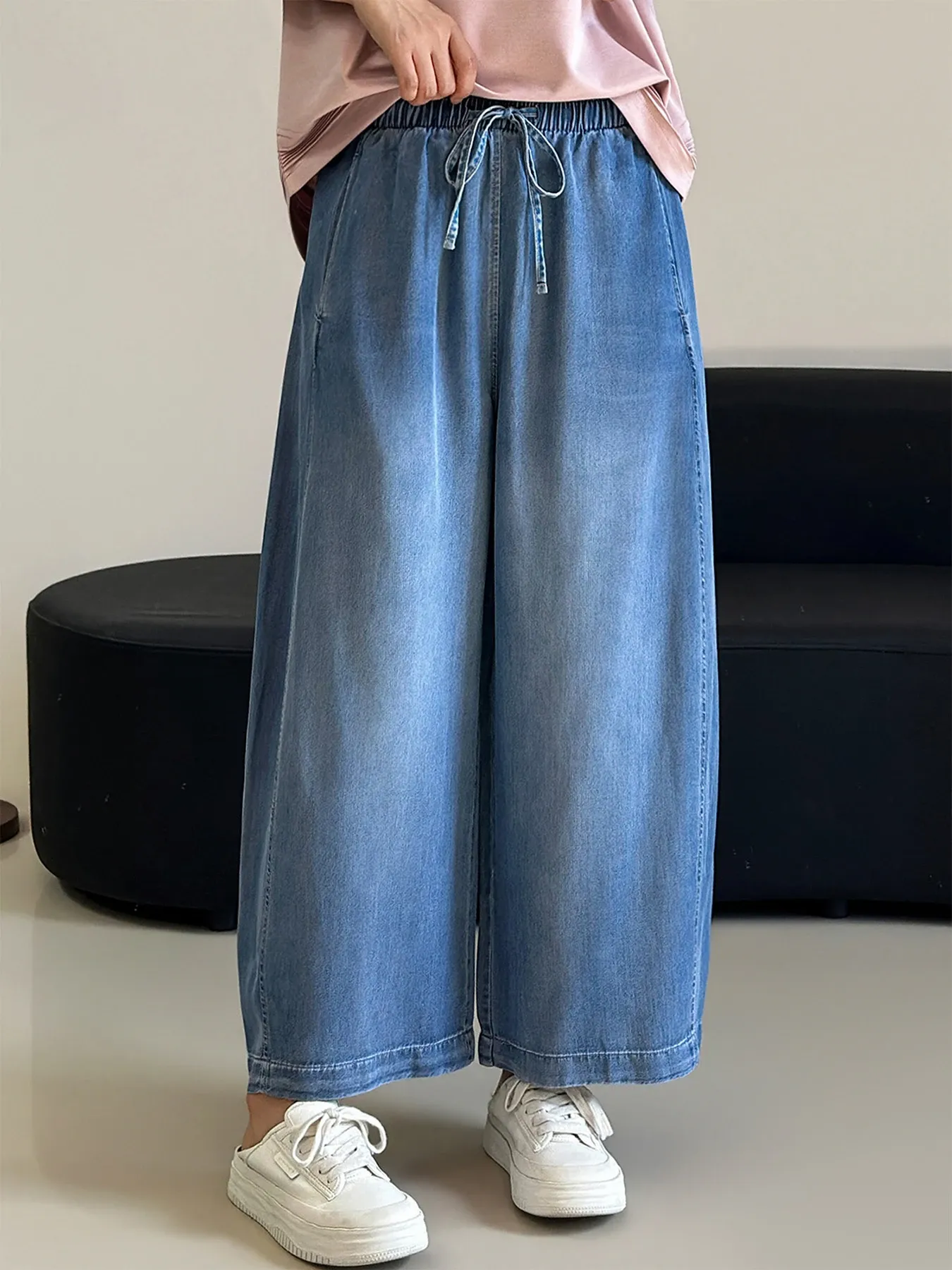 レトロ風リヨセル素材カーブパンツ