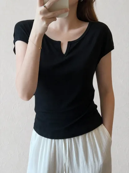 テンセルウール混素材ドルマンスリーブ半袖Tシャツ