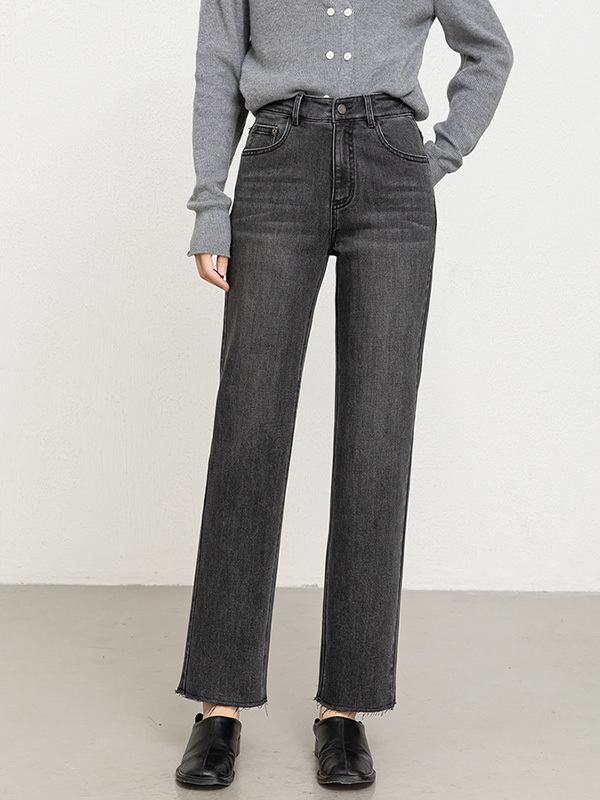 「身長150cm以上向け」新作ハイウエストすっきり見えストレートデニムパンツ
