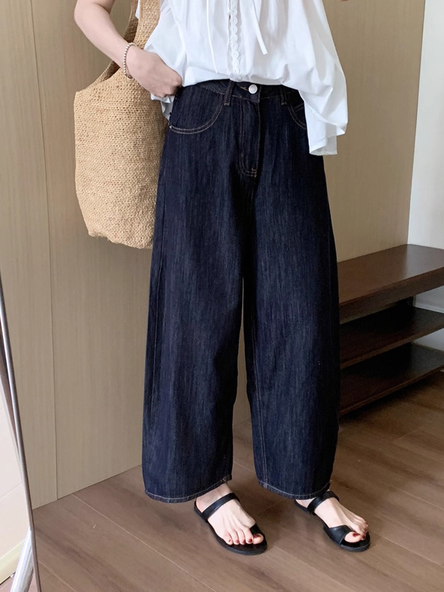 「身長145～160cm向け」小柄さん向けハイウエストゆったりデニムバナナパンツ-Sodemai