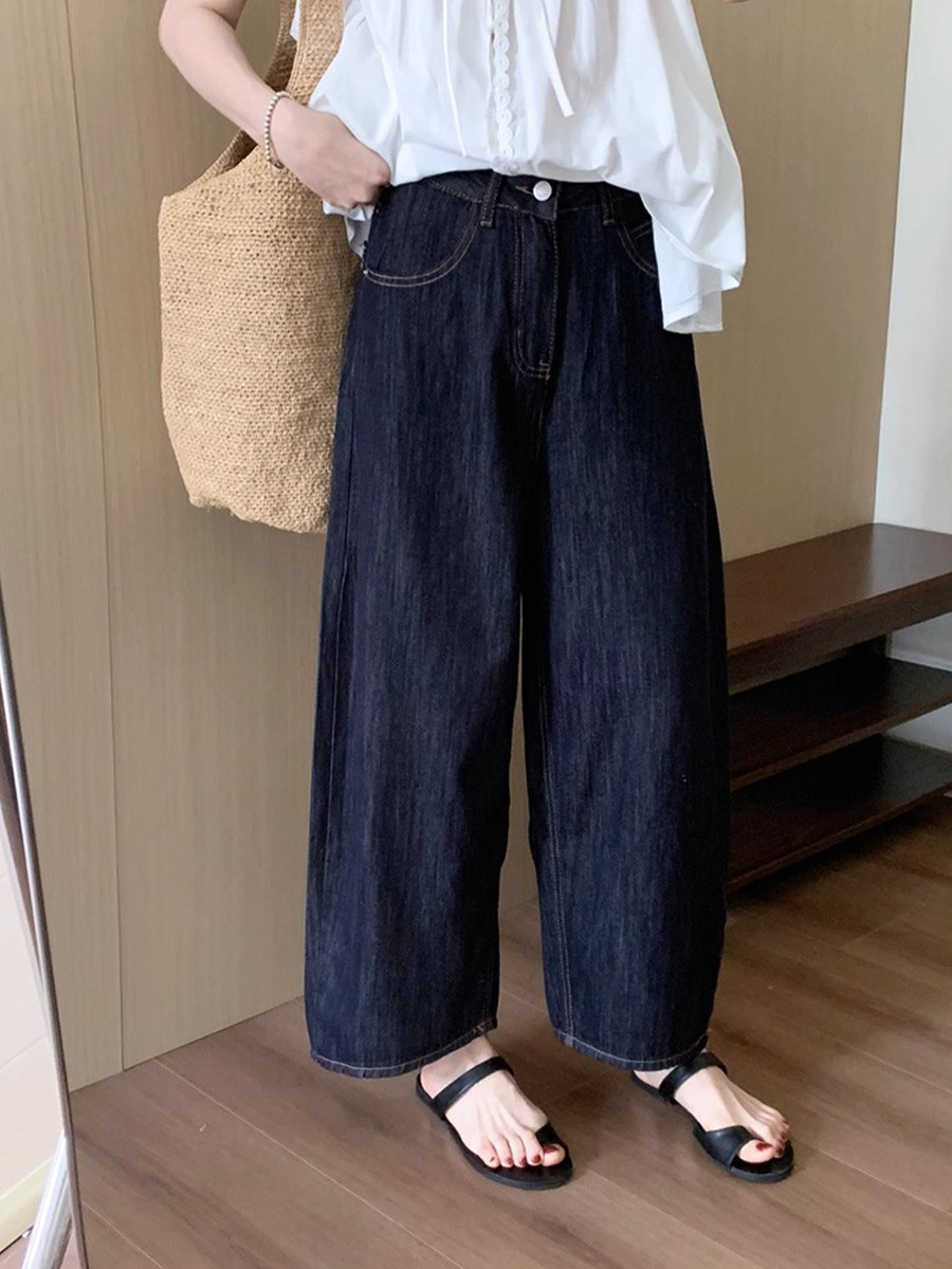 「身長145～160cm向け」小柄さん向けハイウエストゆったりデニムバナナパンツ-Sodemai