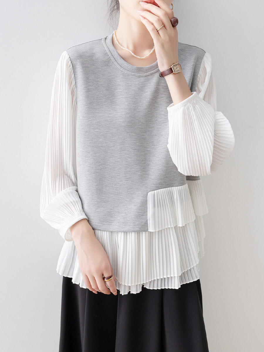 レイヤード風ゆったりクルーネックスウェット-Sodemai