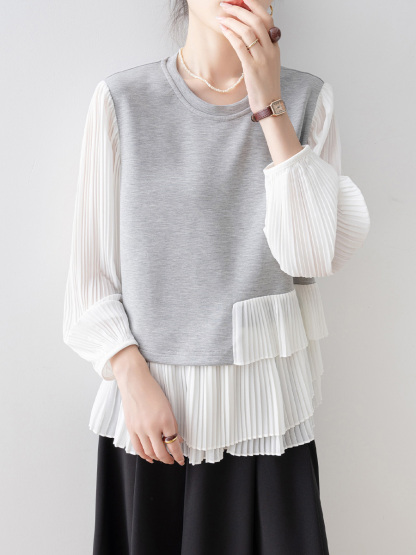 レイヤード風ゆったりクルーネックスウェット-Sodemai