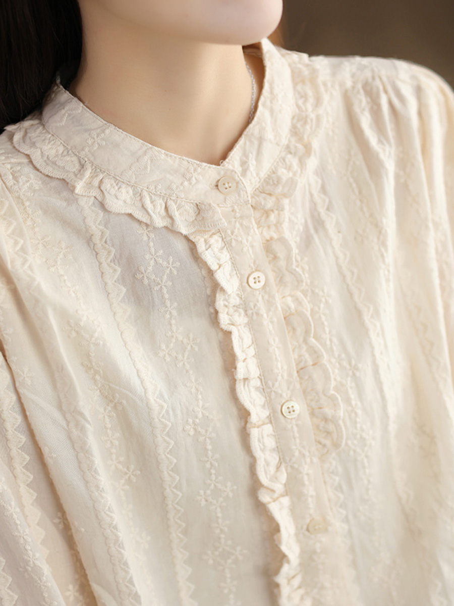 総刺繍メロウフリルコットンブラウス-Sodemai