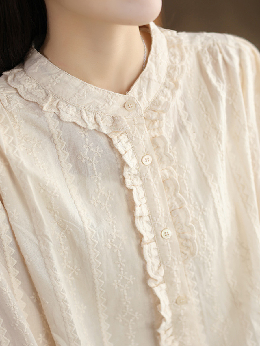 総刺繍メロウフリルコットンブラウス-Sodemai