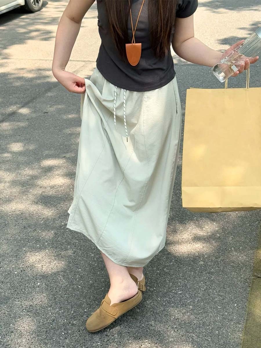 ワーク風落ち感のあるハイウエストAラインスカート-Sodemai