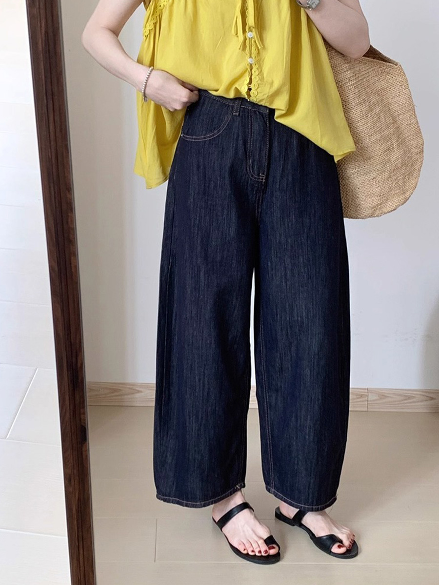 「身長145～160cm向け」小柄さん向けハイウエストゆったりデニムバナナパンツ-Sodemai