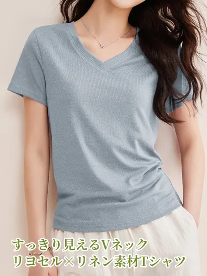 ヴィンテージライクなリヨセルリネン半袖Tシャツ