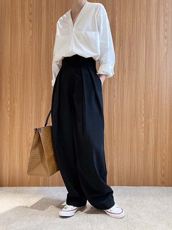 「身長155cm向け」マジックテープ付きハイウエストスラックス-Sodemai