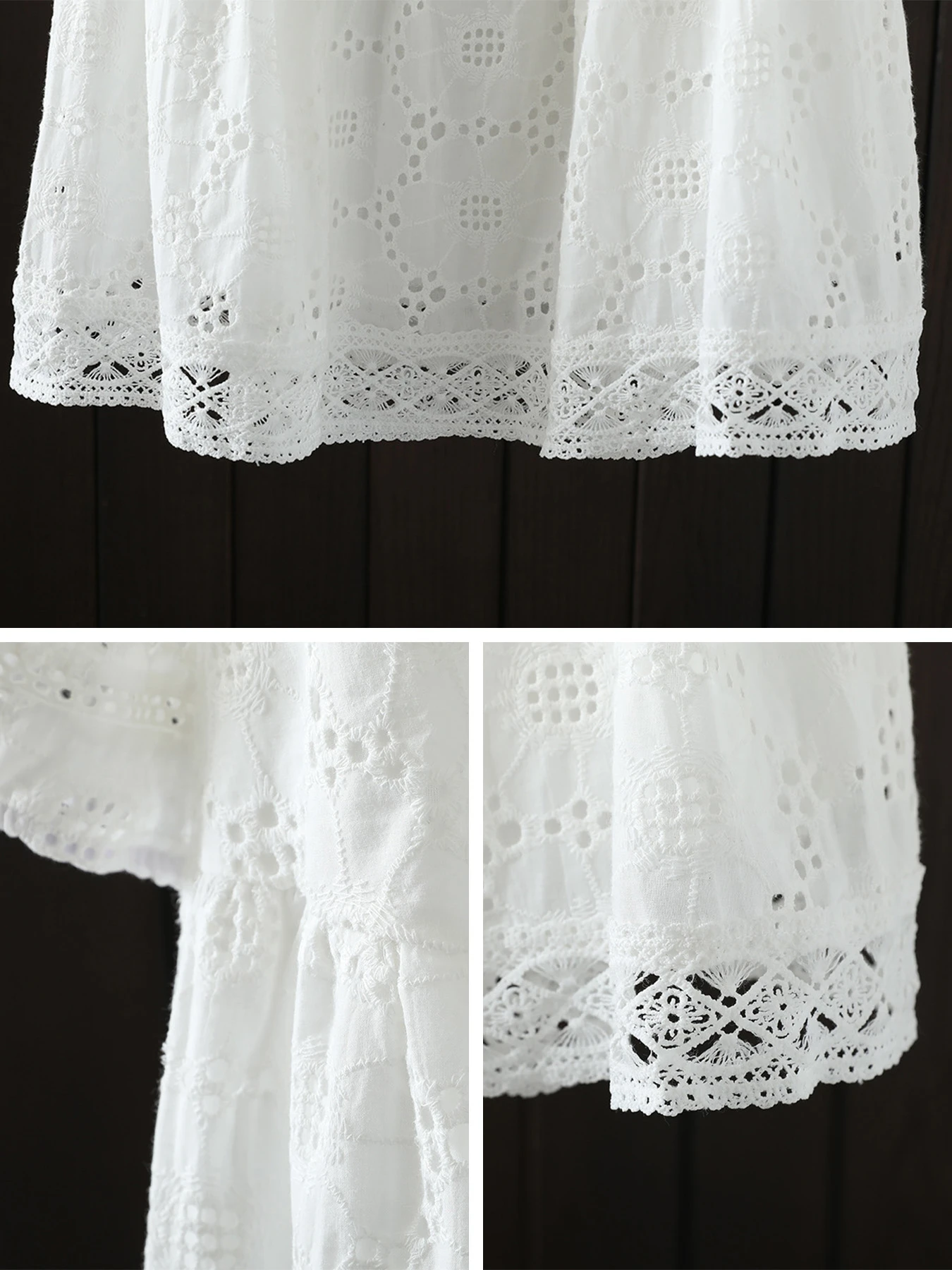 刺繍レースラウンドネック半袖ブラウス