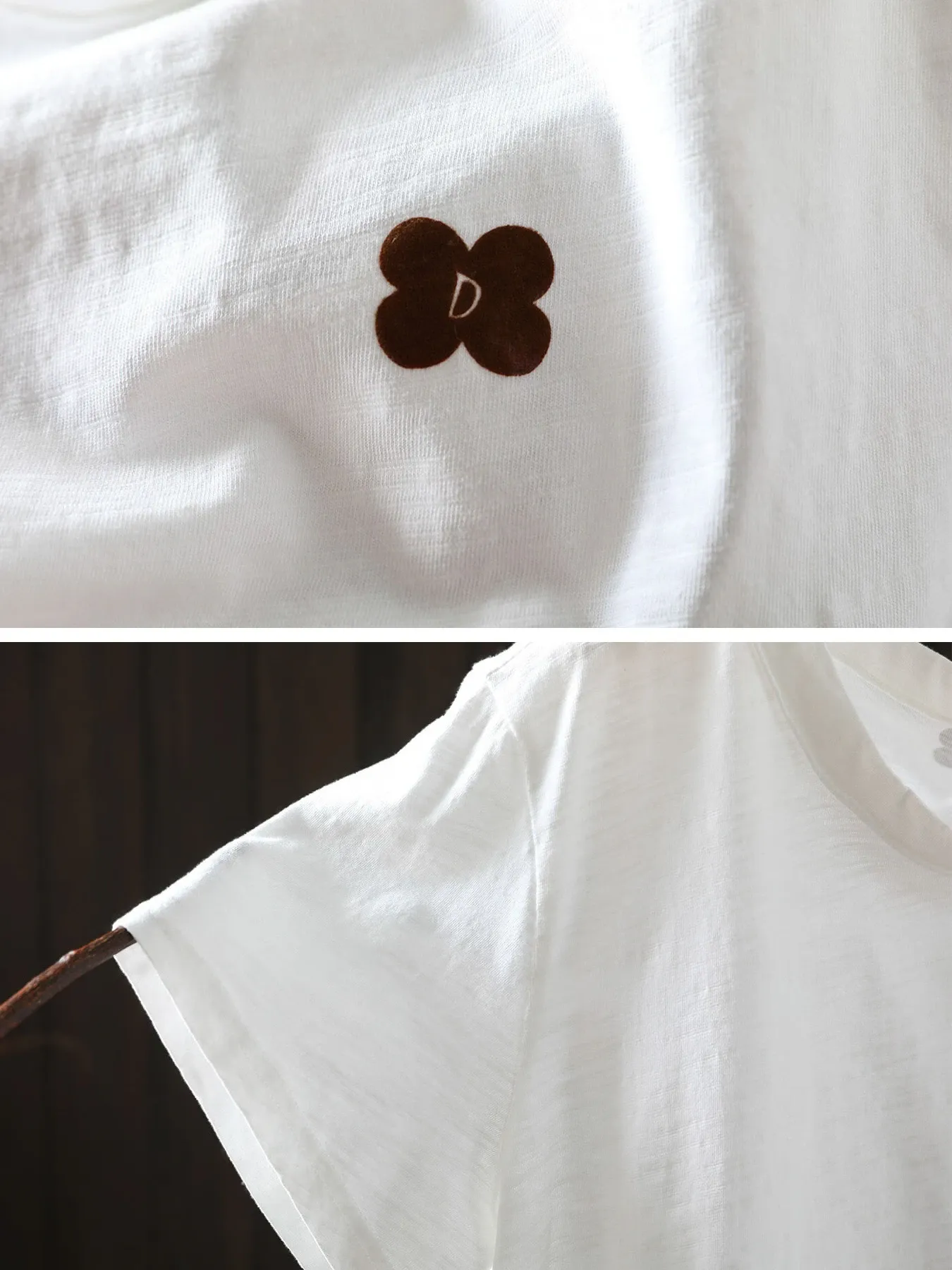 上品さ漂う小花ワッペン付きコットン100％半袖Tシャツ