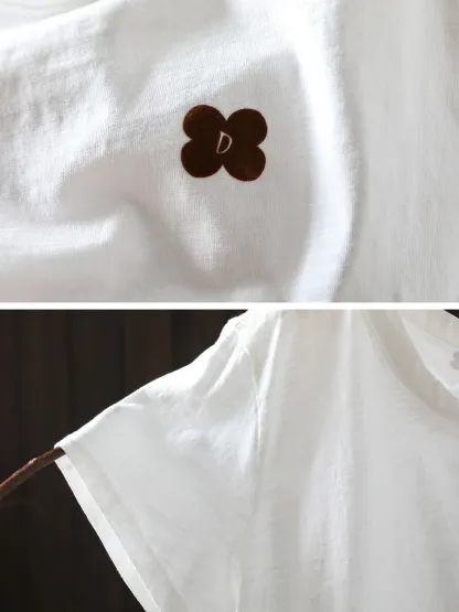 上品さ漂う小花ワッペン付きコットン100％半袖Tシャツ
