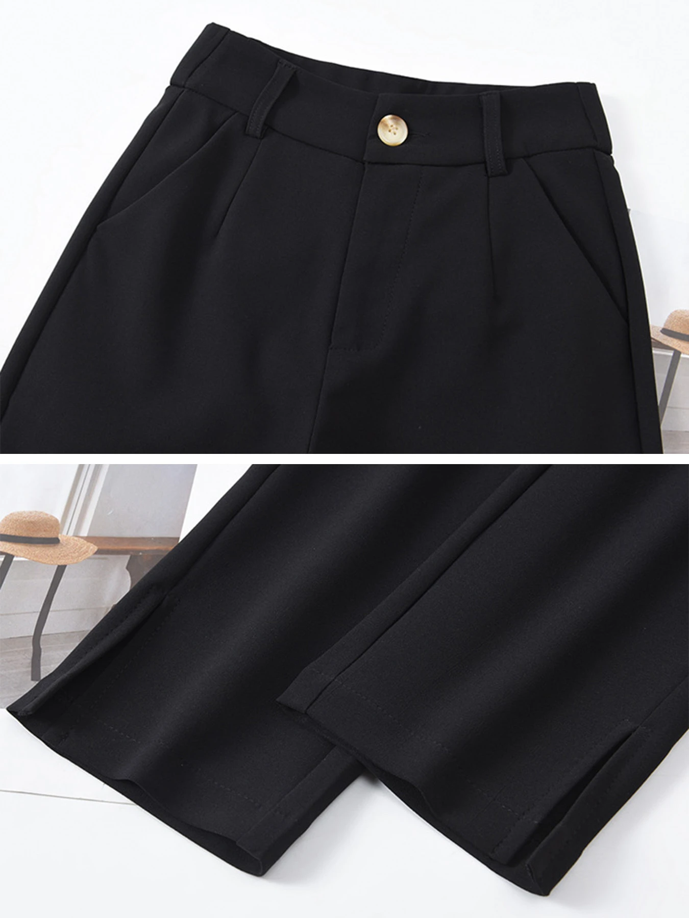 ゆったりストレッチ性のあるスリット入りストレートスラックス