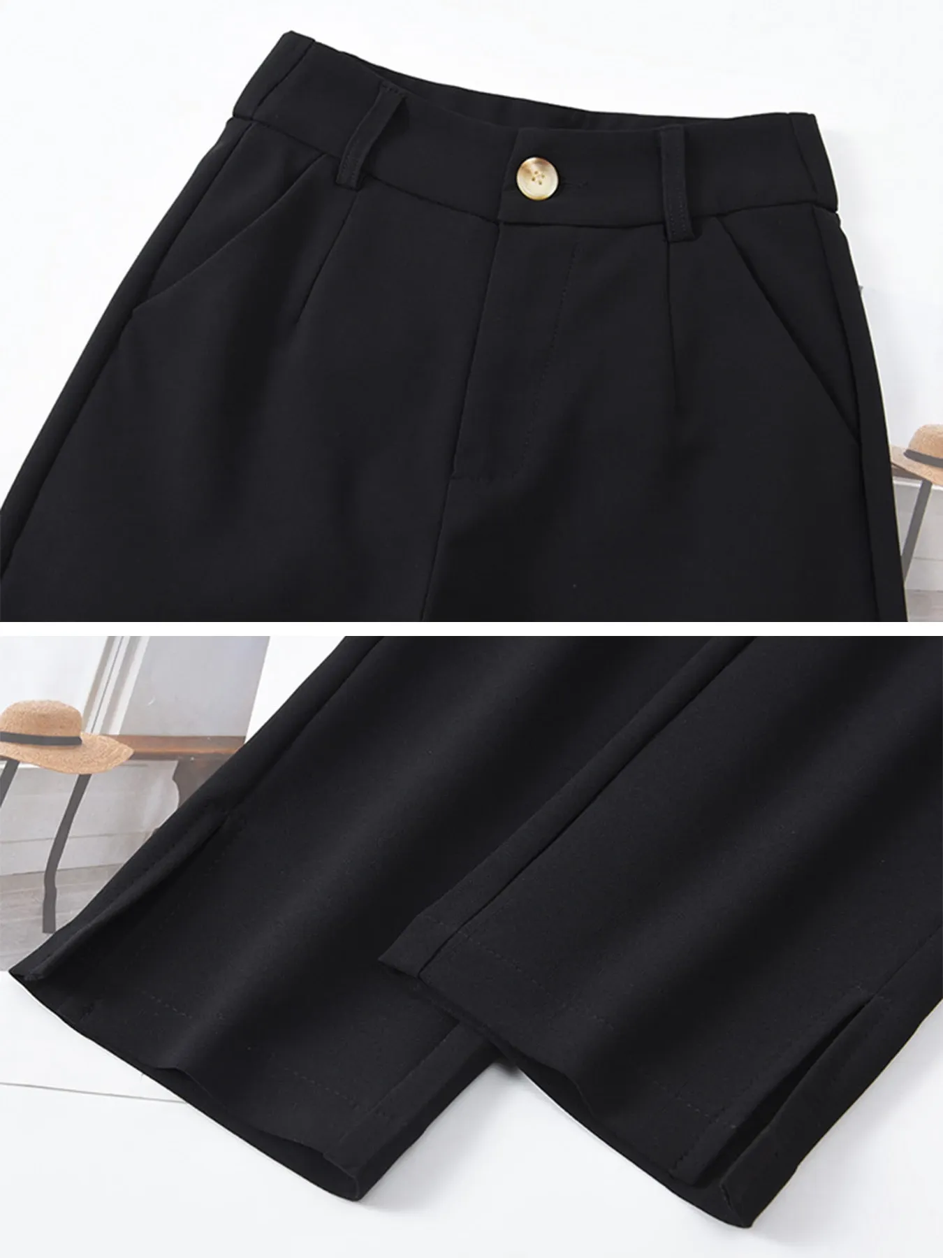 ゆったりストレッチ性のあるスリット入りストレートスラックス