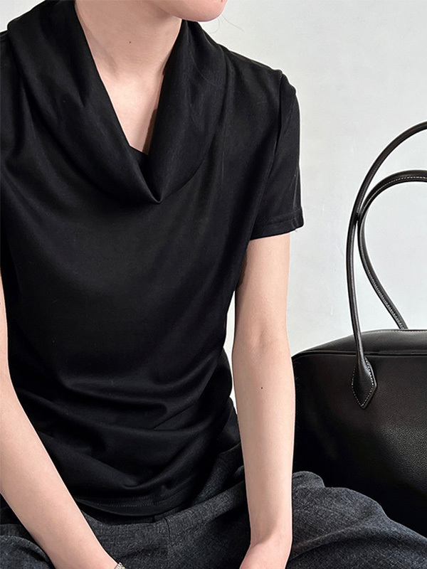 シンプルなデザインくしゅっとネック薄手半袖Tシャツ
