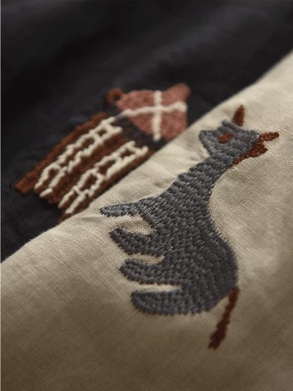 初秋用カジュアル風ハンド刺繍ワンピース-Sodemai