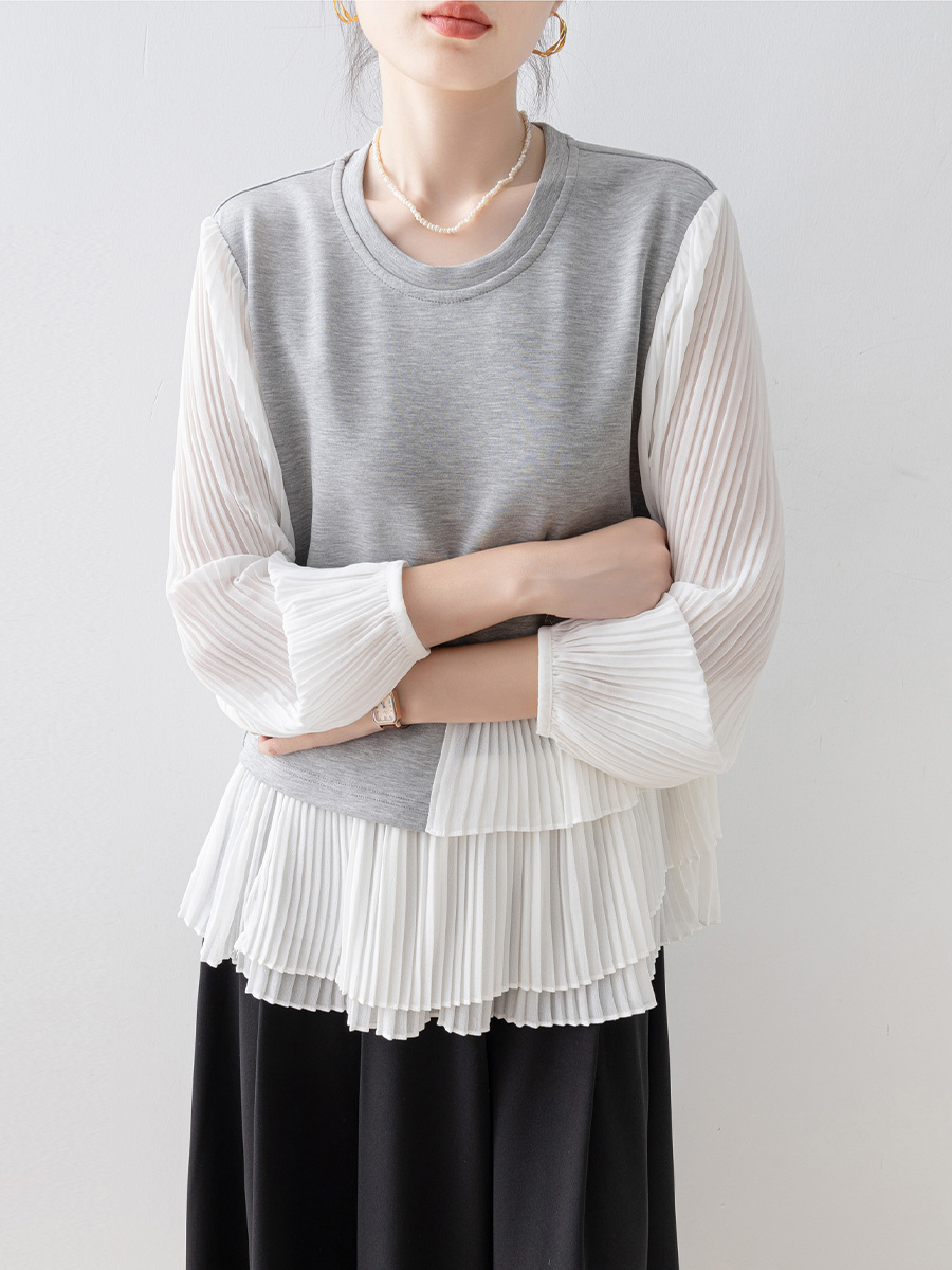 レイヤード風ゆったりクルーネックスウェット-Sodemai