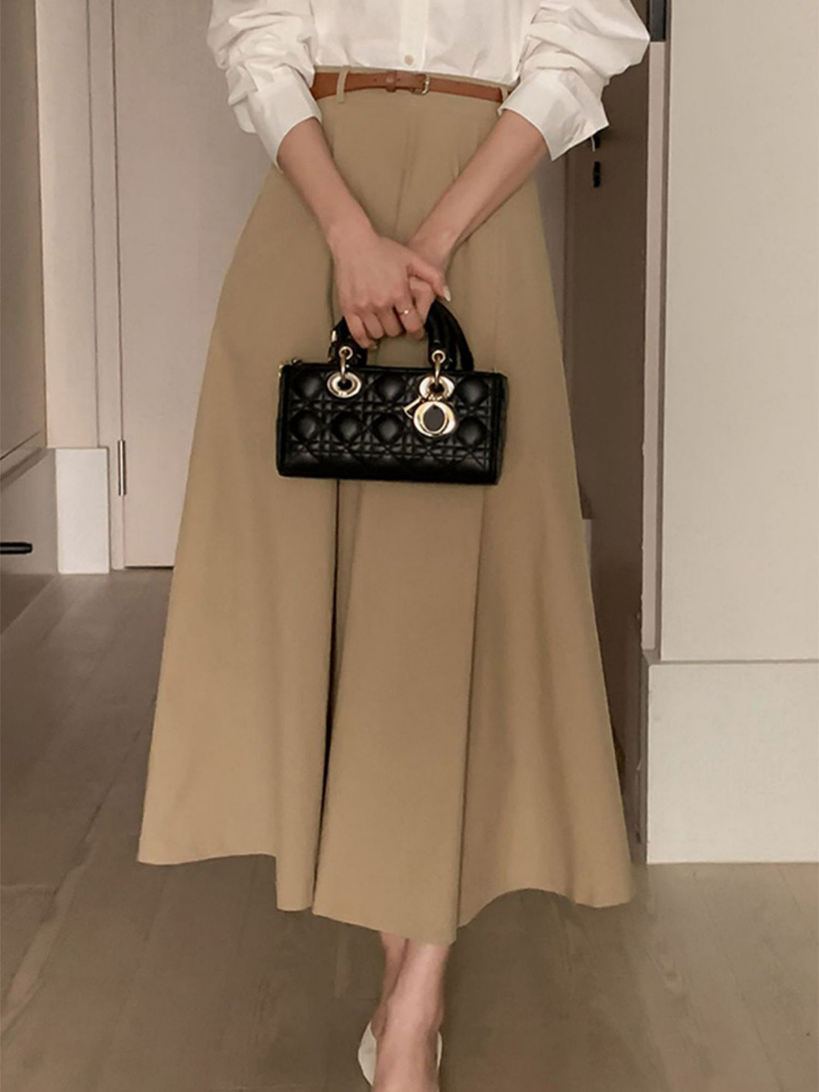 春秋用小柄さん向け通勤ハイウエストAラインミディ丈スカート-Sodemai