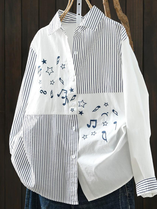 ストライブ刺繍切り替えコットンシャツ