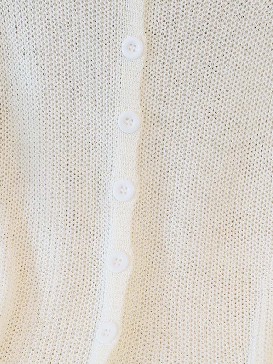 薄手透かし編みニット長袖プルオーバー-Sodemai
