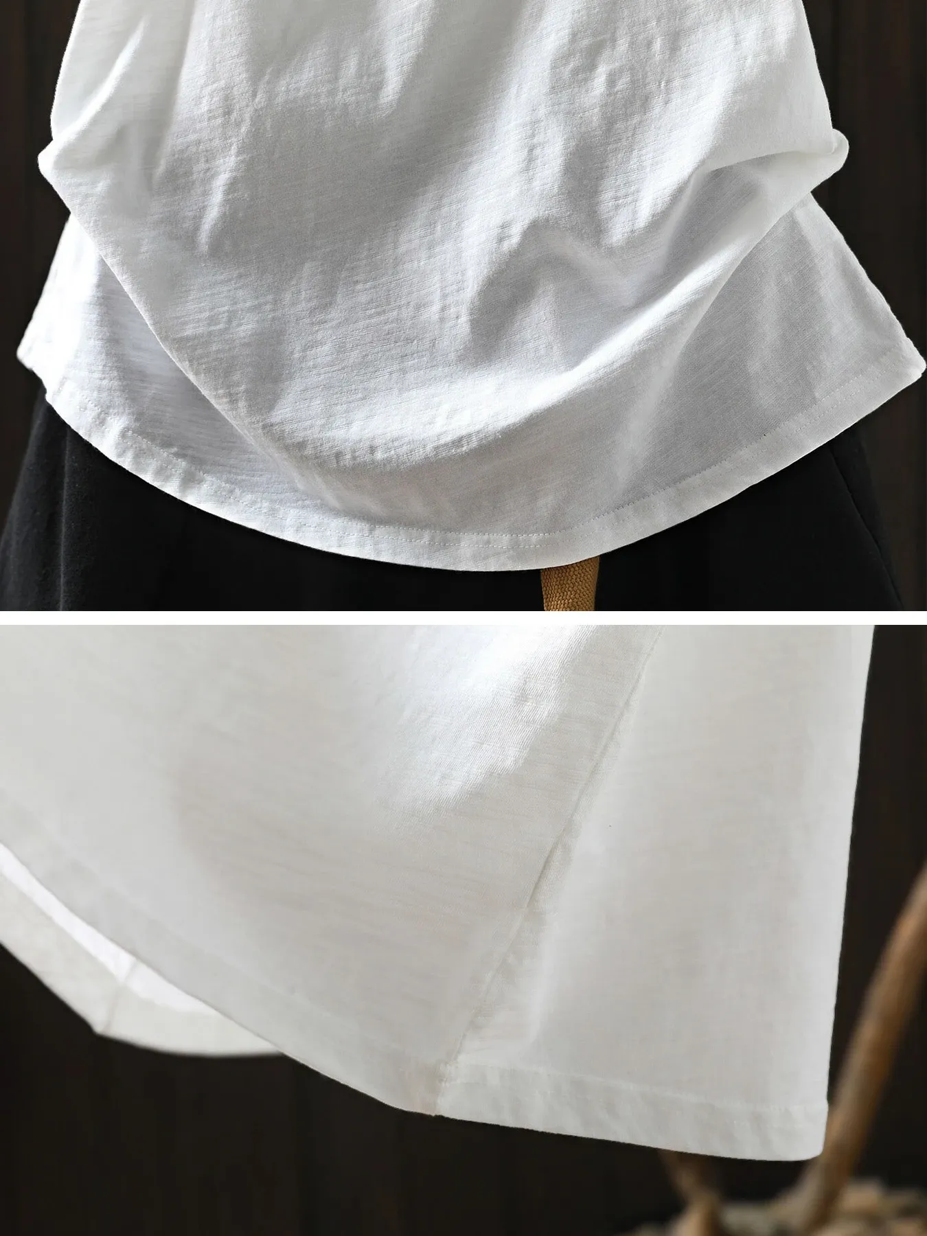 上品さ漂う小花ワッペン付きコットン100％半袖Tシャツ