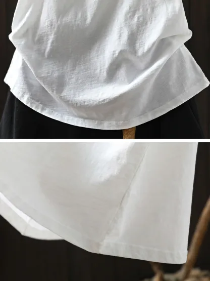 上品さ漂う小花ワッペン付きコットン100％半袖Tシャツ
