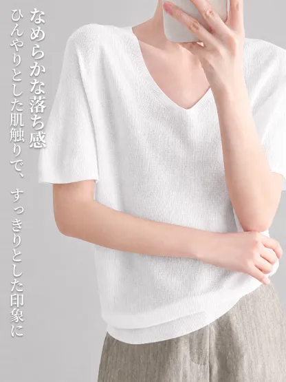 アイスシルクVネック半袖ニット