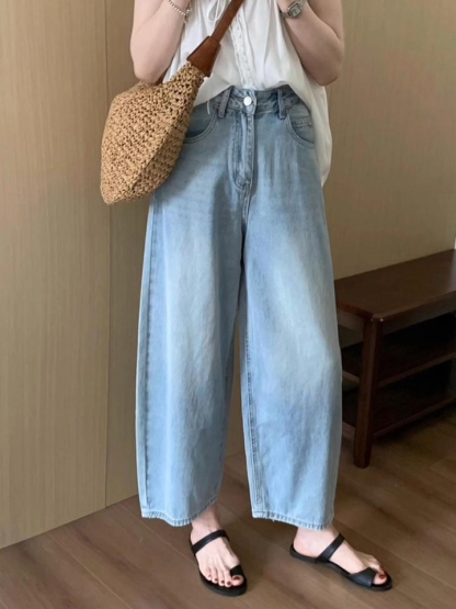 「身長147cm以上向け」小柄さん向けハイウエストゆったりデニムバナナパンツ