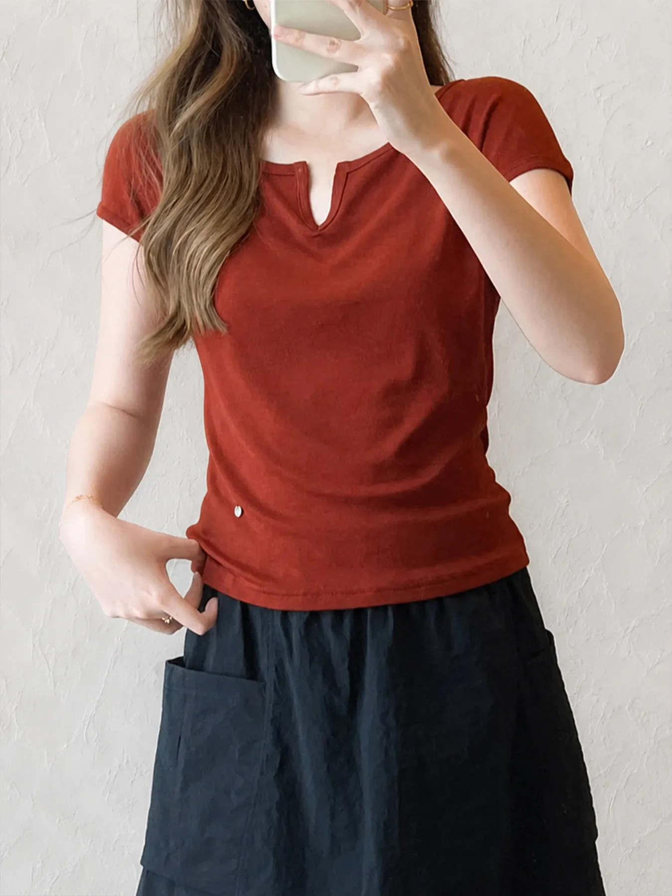 テンセルウール混素材ドルマンスリーブ半袖Tシャツ