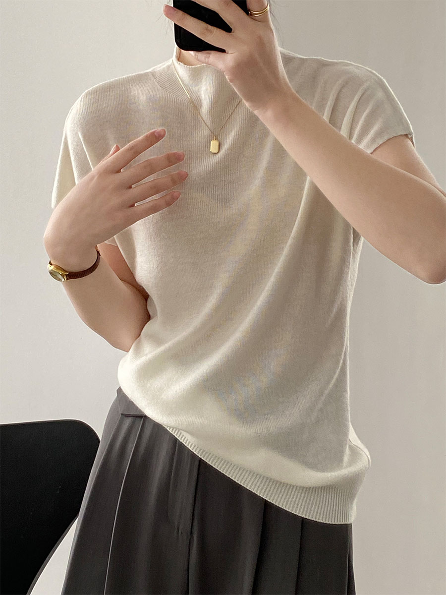 春秋ニットモックネックTシャツ-Sodemai