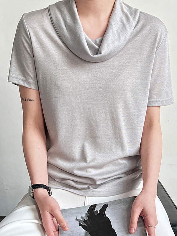 シンプルなデザインくしゅっとネック薄手半袖Tシャツ
