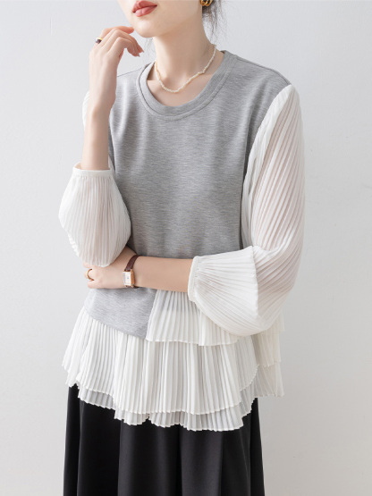 レイヤード風ゆったりクルーネックスウェット-Sodemai