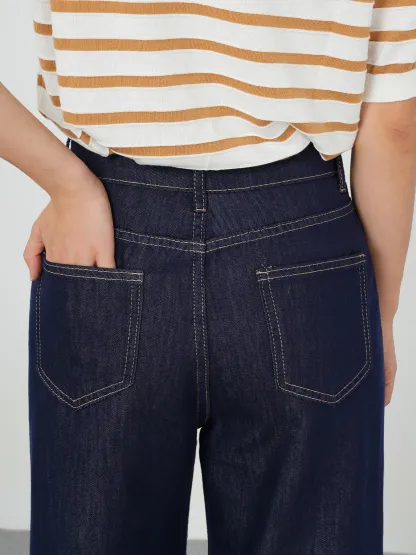 小柄向けすっきり見えハイウエストストレートデニムパンツ 