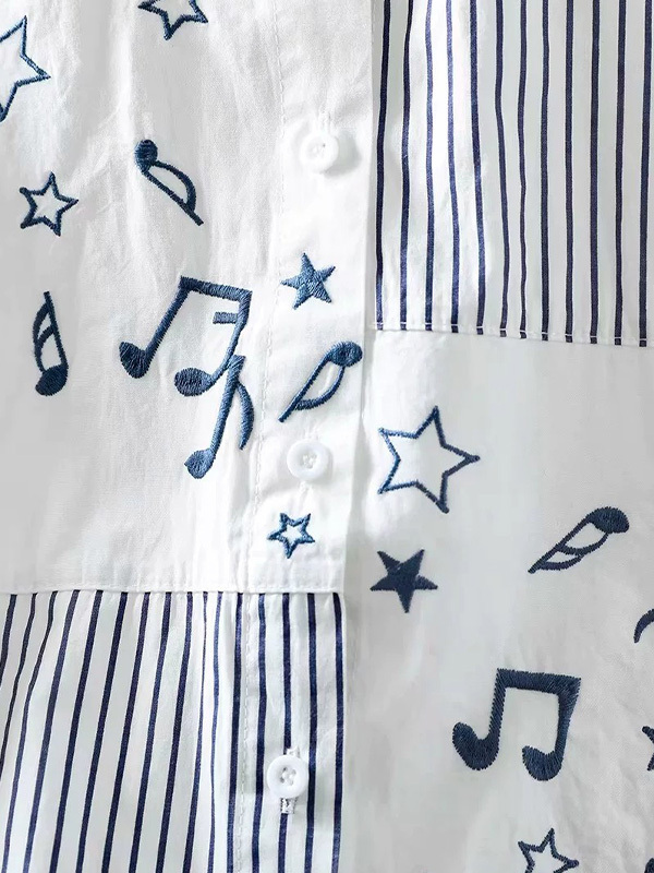 ストライブ刺繍切り替えコットンシャツ