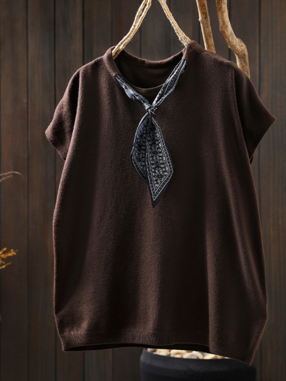 新作スカーフタイ若見え ノースリーブTシャツトップス